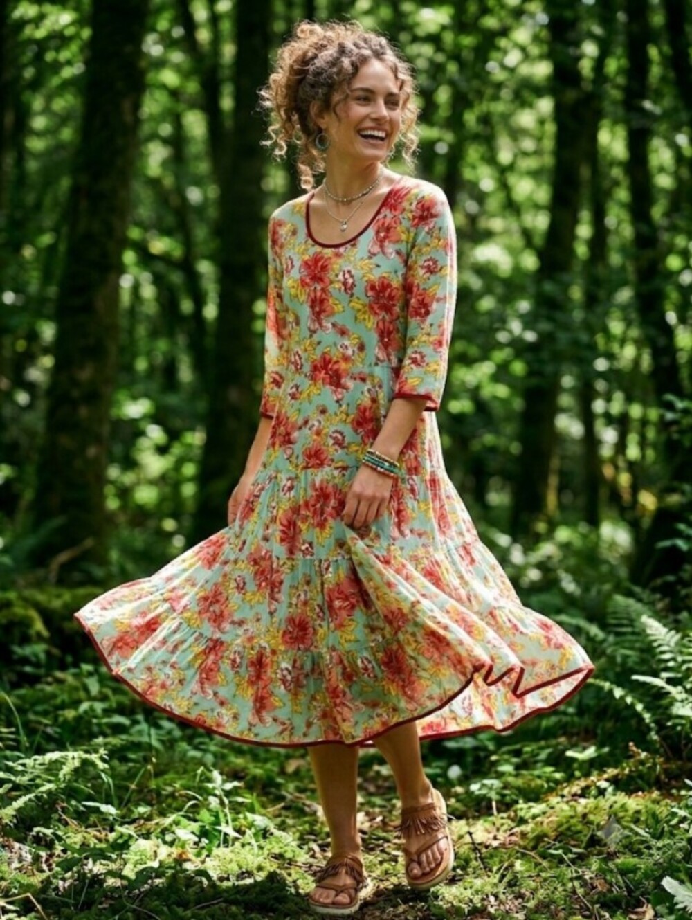 Nila Rubia Dress Floral Cotton Maxi Boho Whimsical Fairy Cottage Medium Pockets